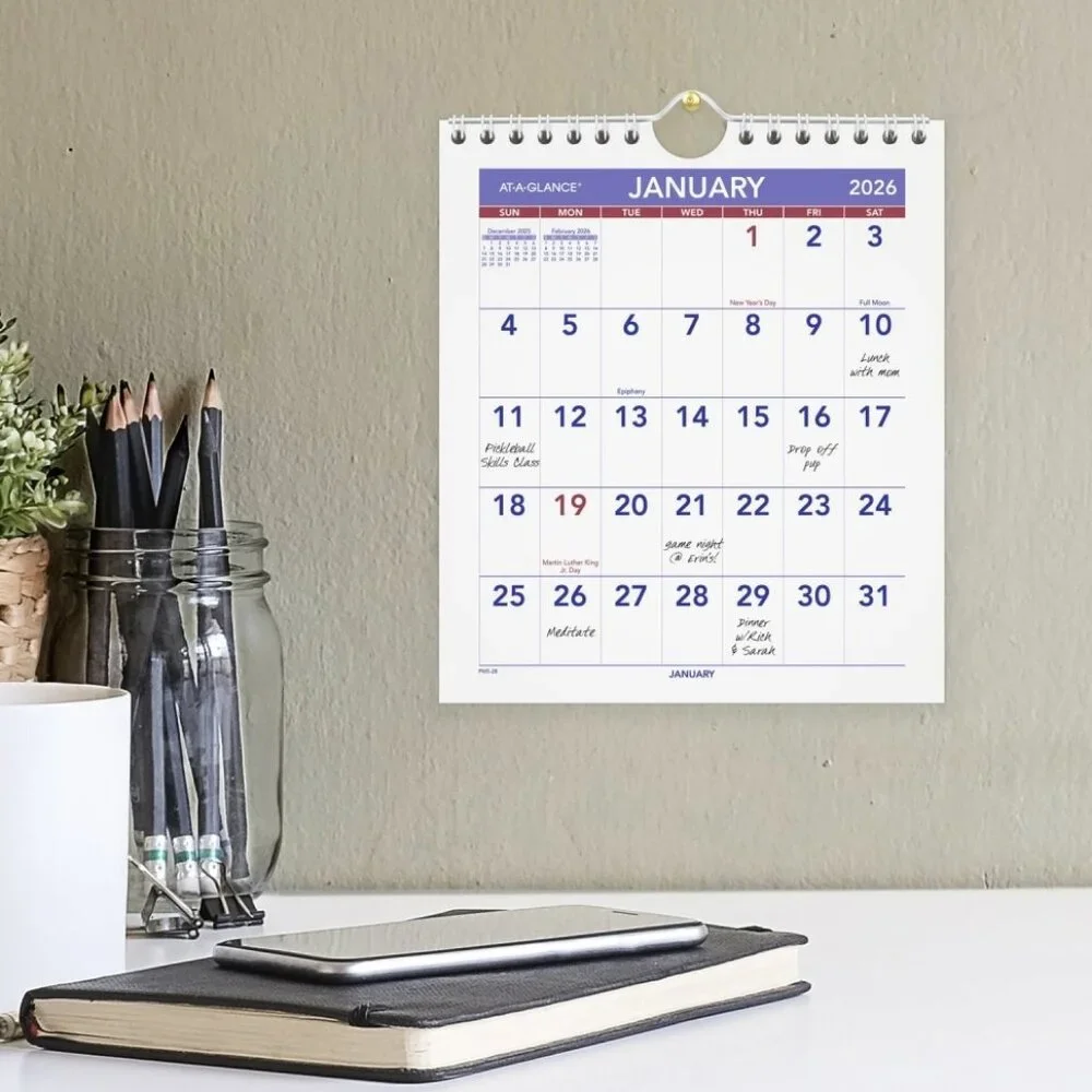 AT-A-GLANCE 2026 Monthly Wall Calendar Mini 6 12 x 7 12